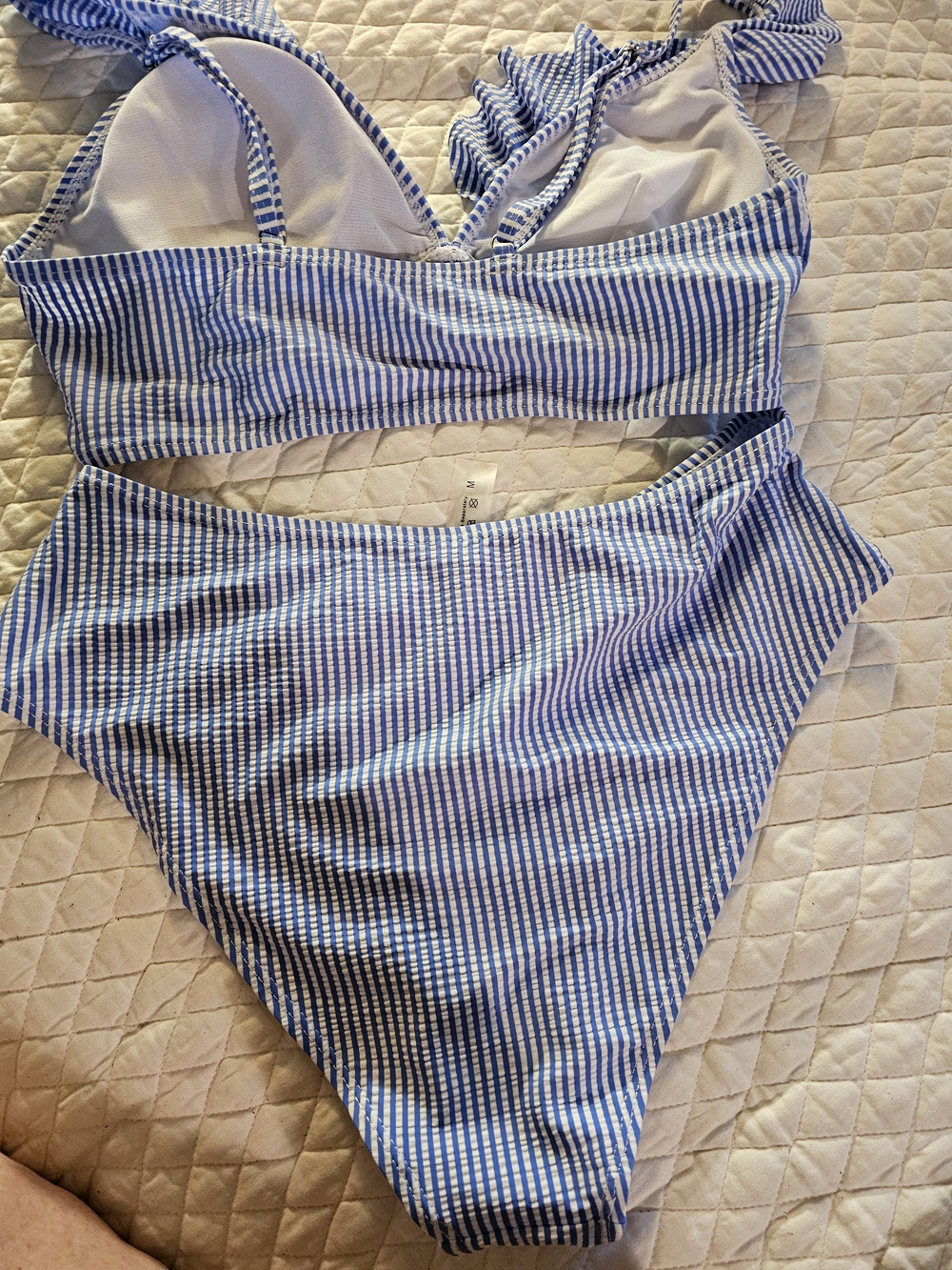 Blue & White Striped Ruffle Bikini Set - Picture 2 of 7